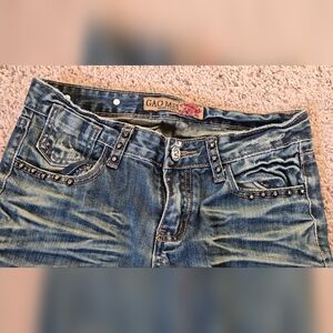 GAOMEI Jeans Women’s Size 27 Studded Embroidered Y2K Low Rise Bootcut Distressed